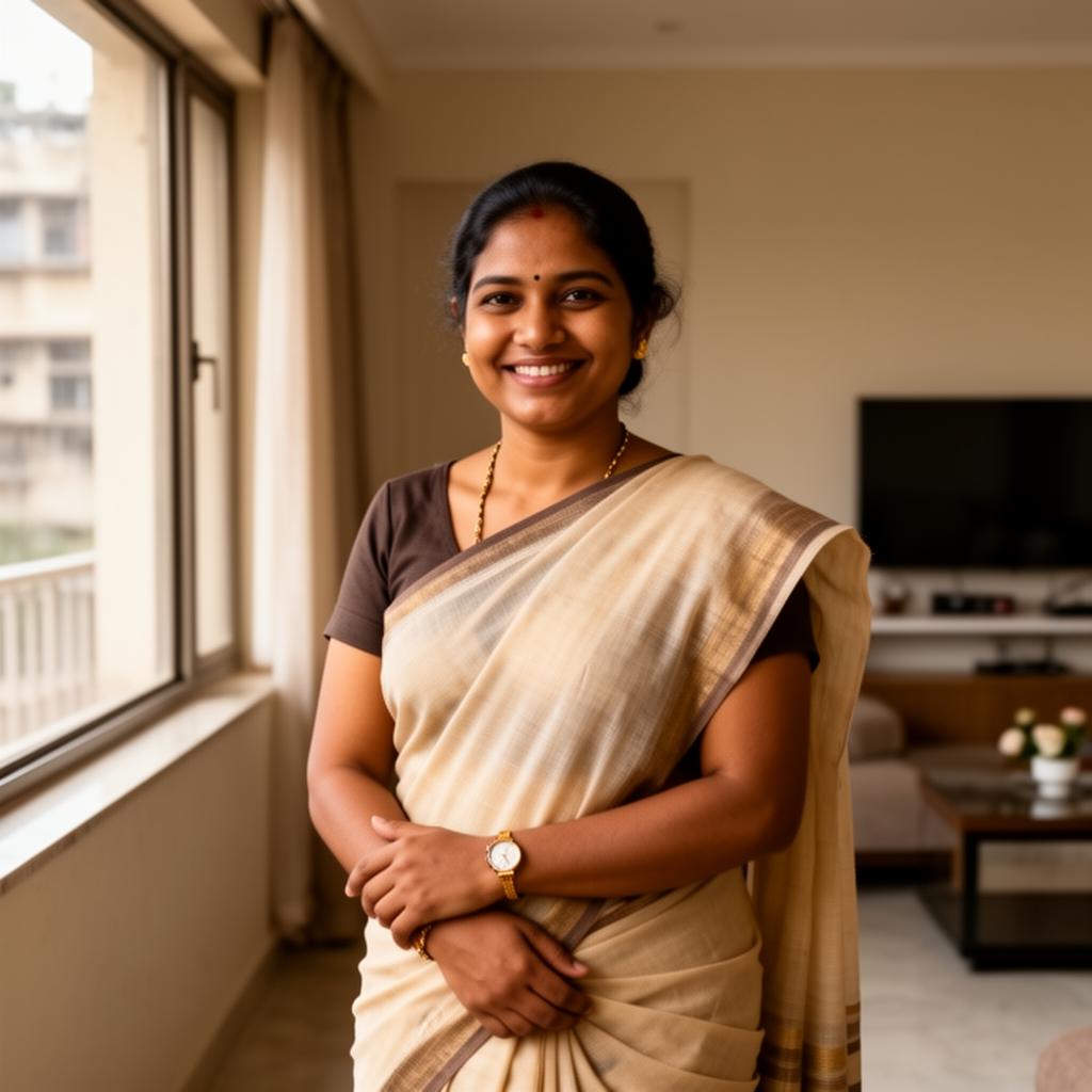 Smiling Indian maid in a saree